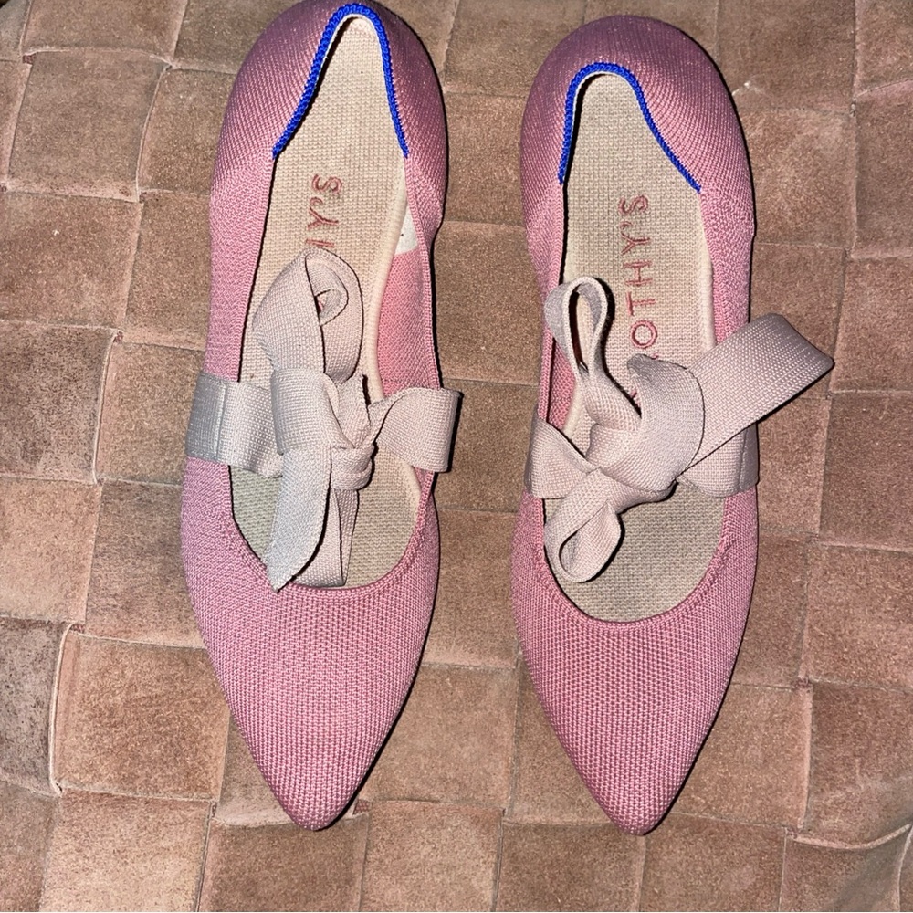 Rothy’s Mary Janes Shoes Ballet Flats Slippers Rosebud Size 8.5 Bow Strap Pink. - Picture 2 of 6